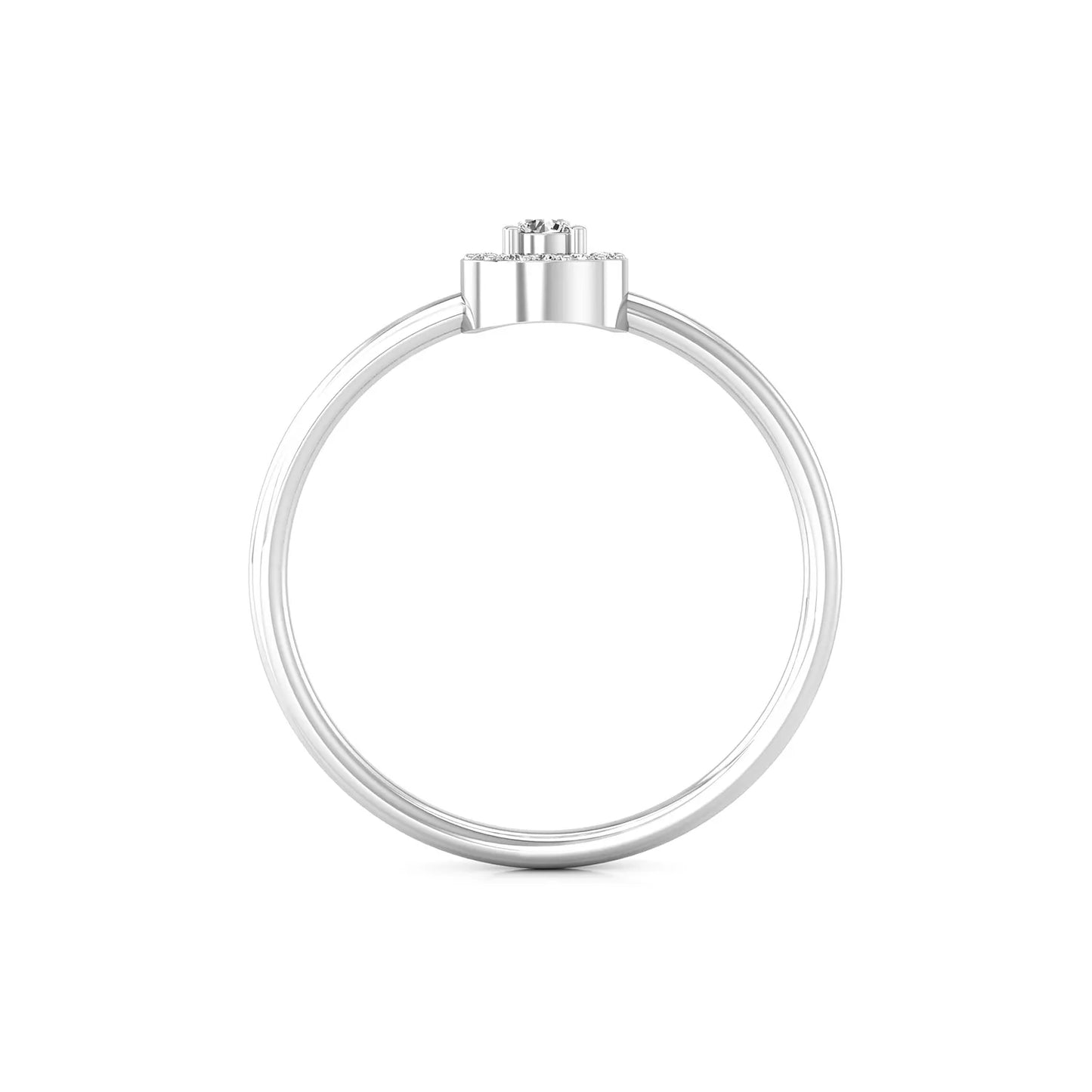 Silver ring with a diamond on a white background