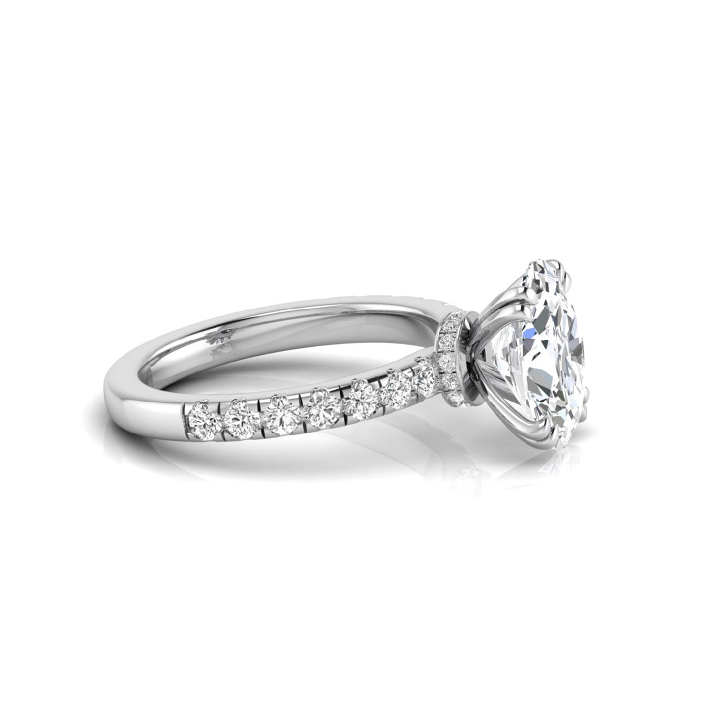 Oval Cut Prong Set Lab Grown Diamond Hidden Halo Engagement Ring