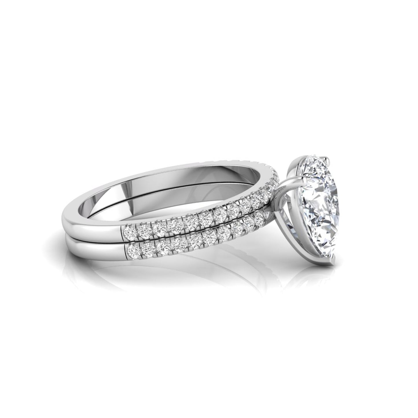 Pear Cut Lab Grown Diamond Bridal Ring Set with Eternity Band