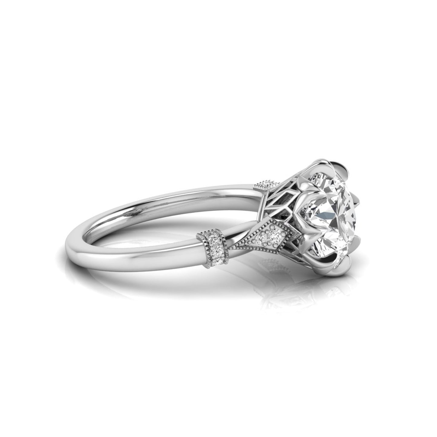 Floral Inspired Round Cut Lab Grown Diamond Engagement Ring
