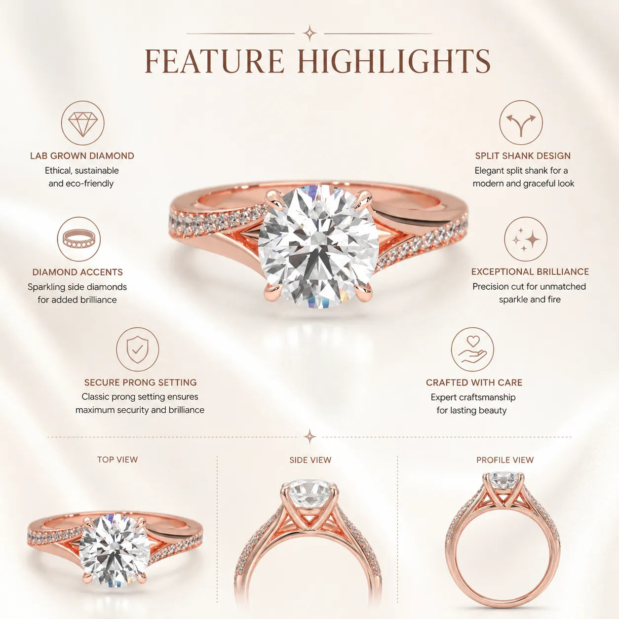 Round Cut Lab Grown Diamond Split Shank Engagement Ring