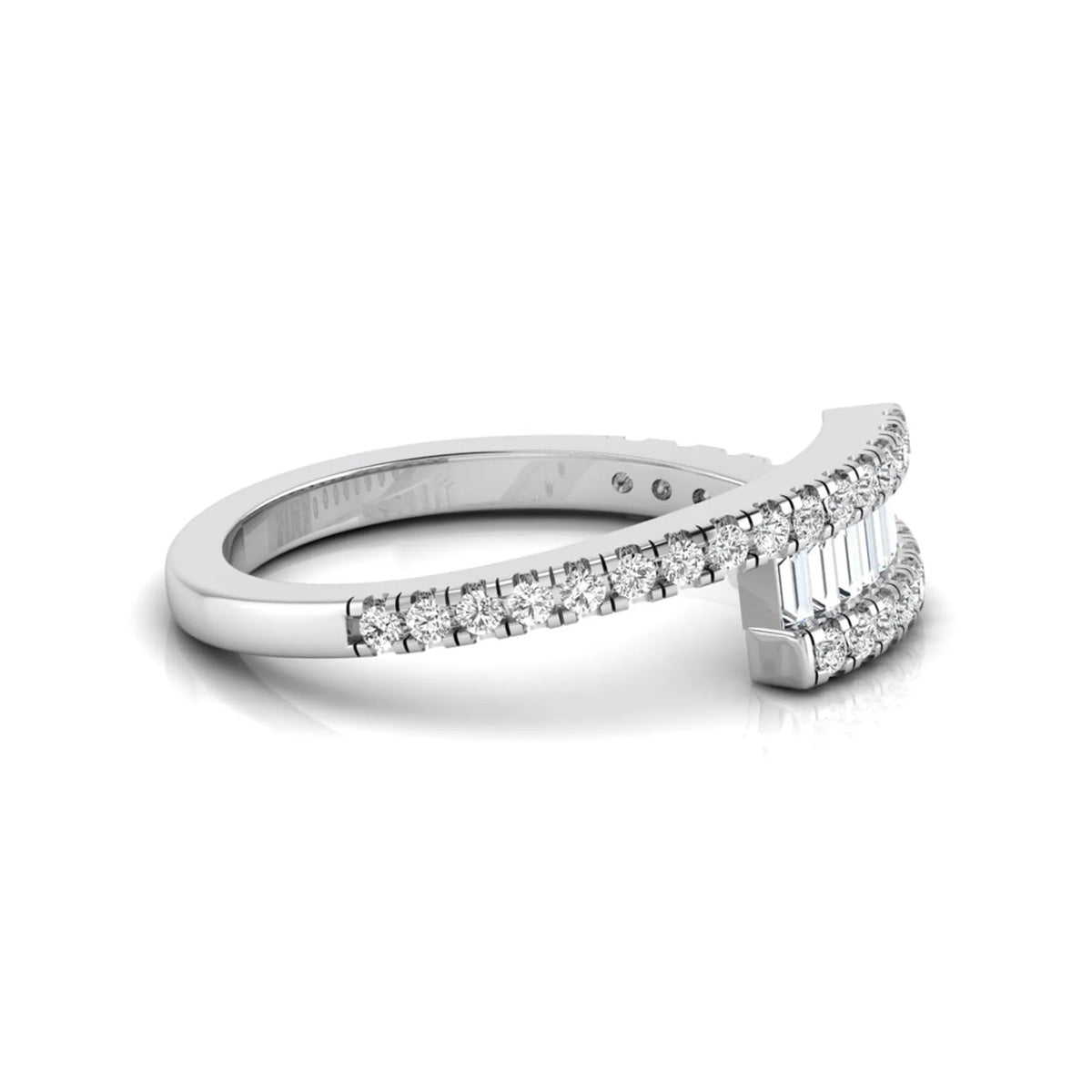 Channel Set Baguette & Round Pave Lab Grown Diamond Bypass Engagement Ring