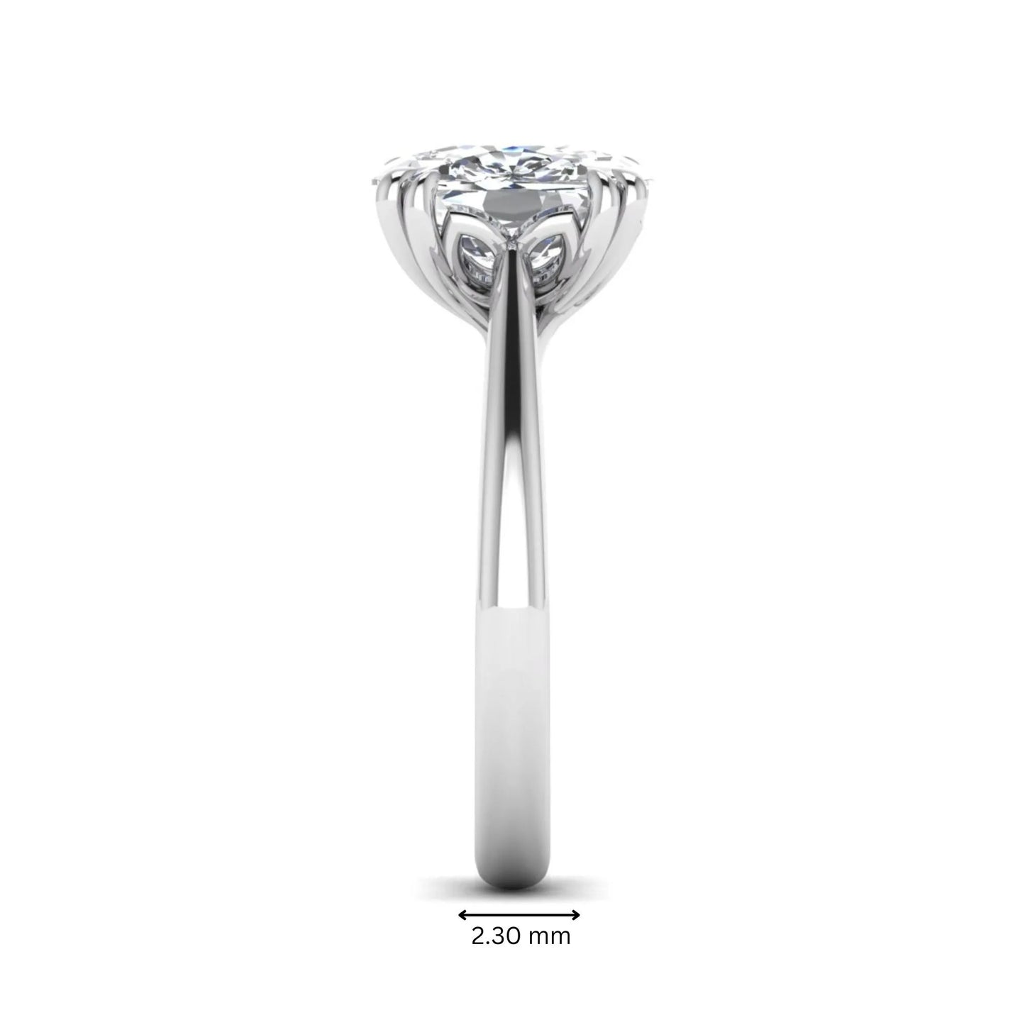 Cushion cut lab grown diamond solitaire engagement ring featuring a six-prong center diamond on a polished white gold band.