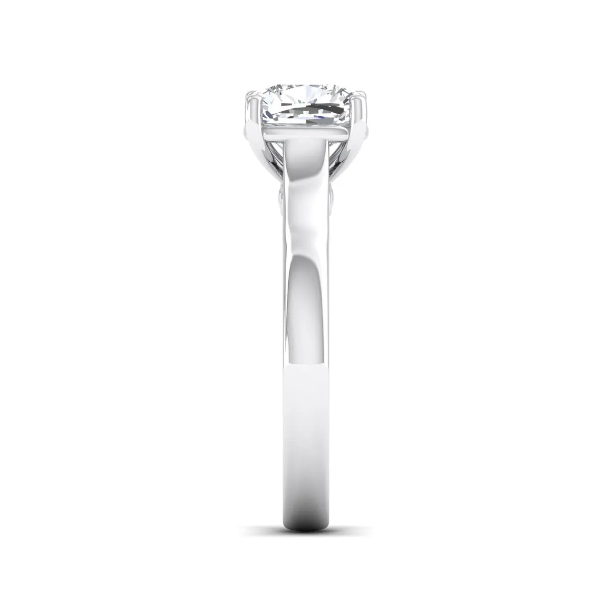 Cushion Solitaire Lab Grown Diamond Engagement Ring featuring a 7.50 mm cushion-cut center diamond in a four-prong cathedral solitaire setting in white gold