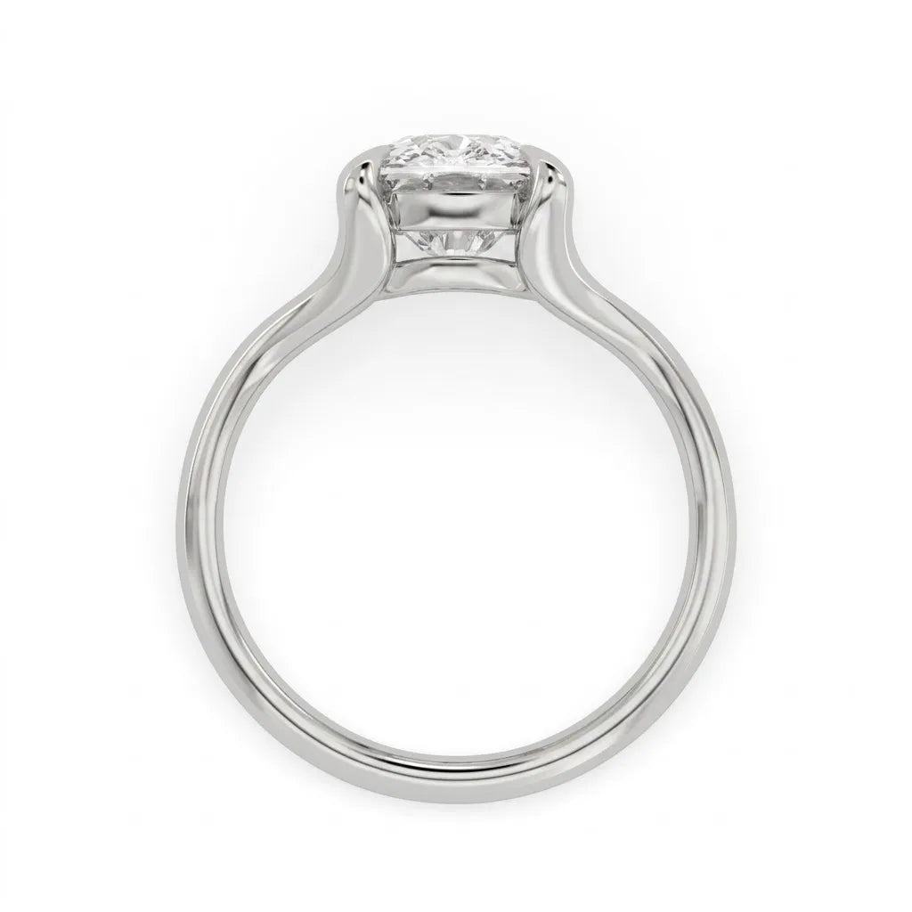 IGI Certified 2.97 carat cushion cut lab grown diamond split shank engagement ring with claw prong setting in white gold.