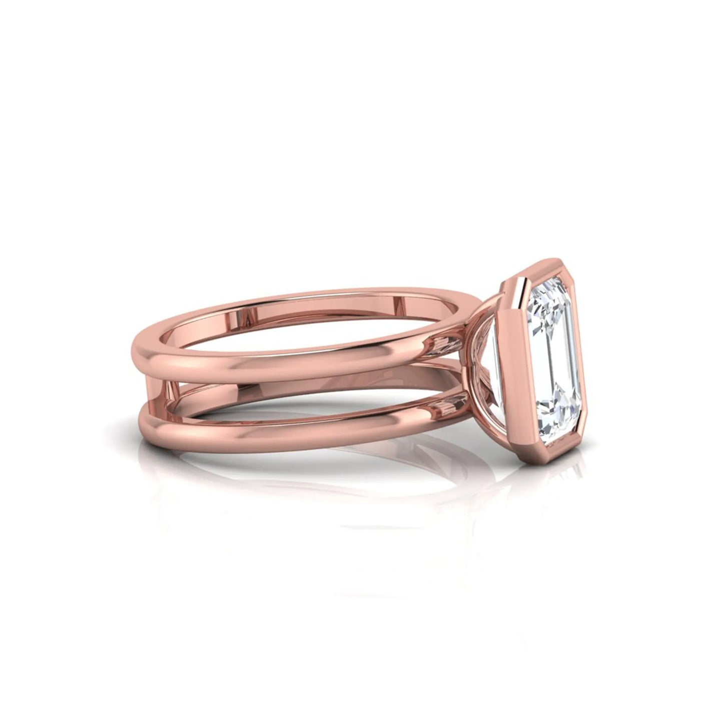 Rose-gold ring with a diamond on a white background
