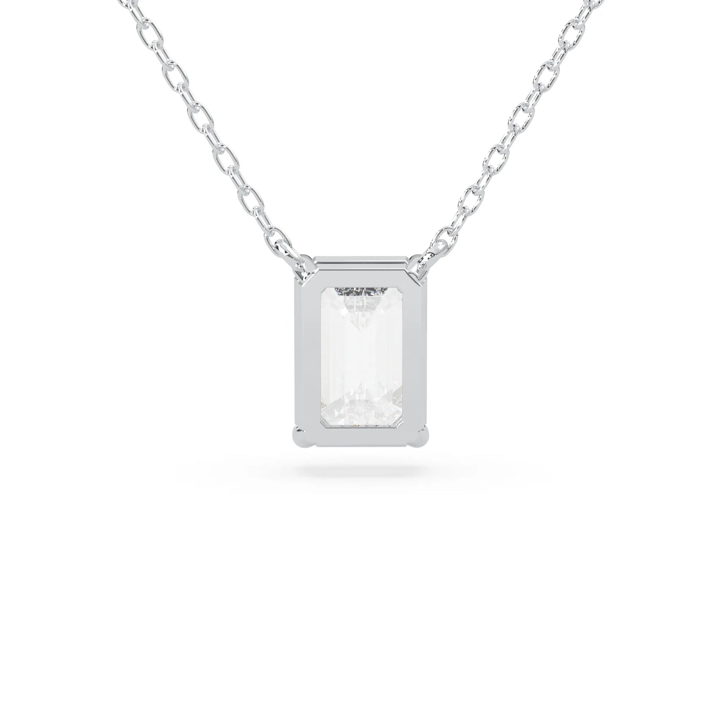 white gold Emerald cut 3.00 carat IGI Certified lab grown diamond solitaire pendant necklace in a four-prong setting.