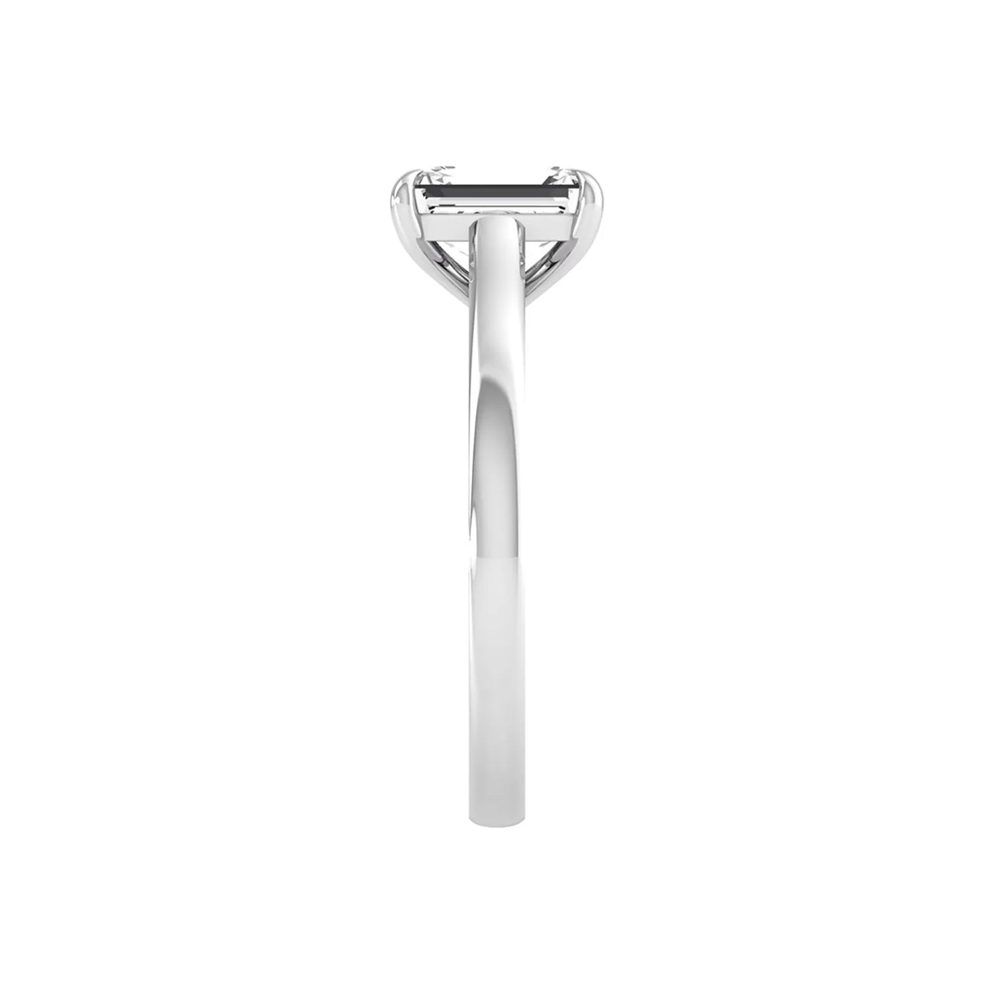 Emerald cut lab grown diamond solitaire engagement ring featuring a 1.06 carat emerald diamond in a classic four-prong setting in white gold