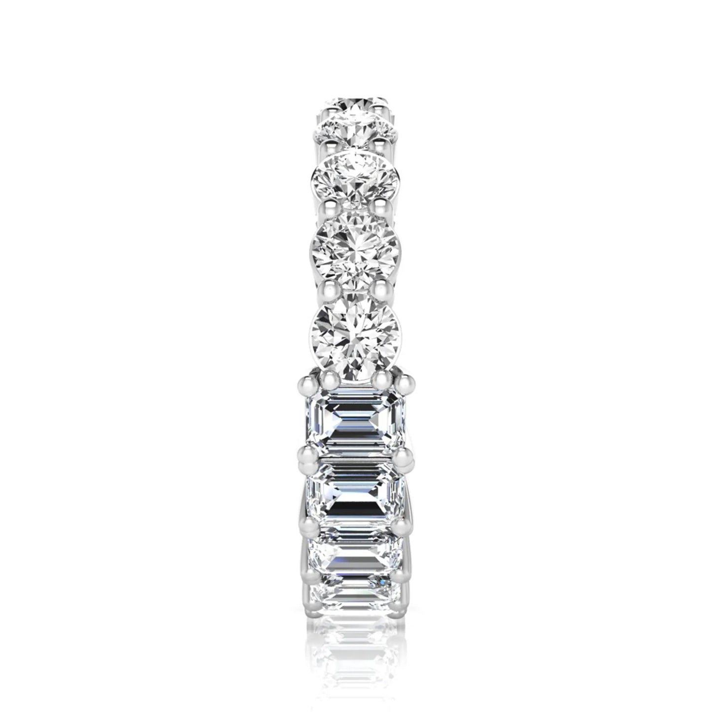 Emerald and round cut lab grown diamond full eternity band ring in white gold
