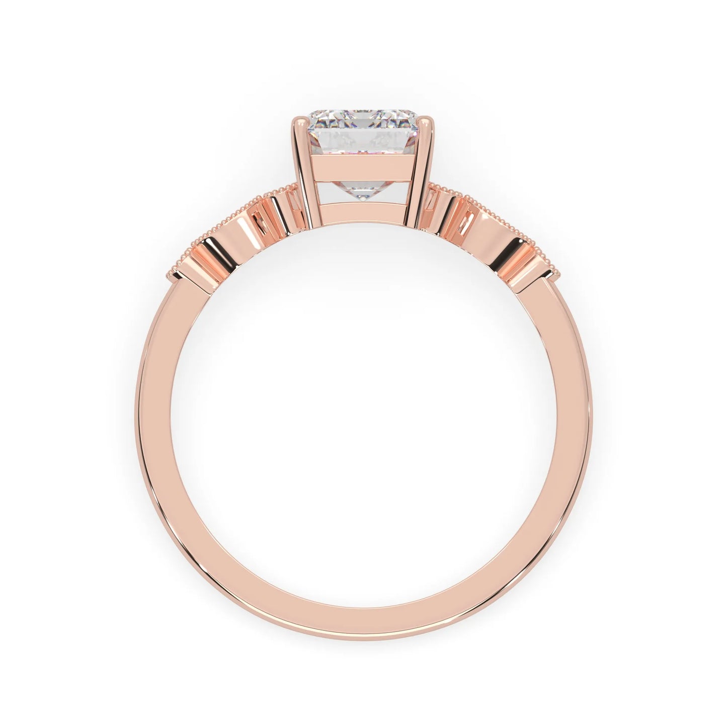 Emerald vintage pave lab grown diamond engagement ring with 2 carat center diamond in rose gold