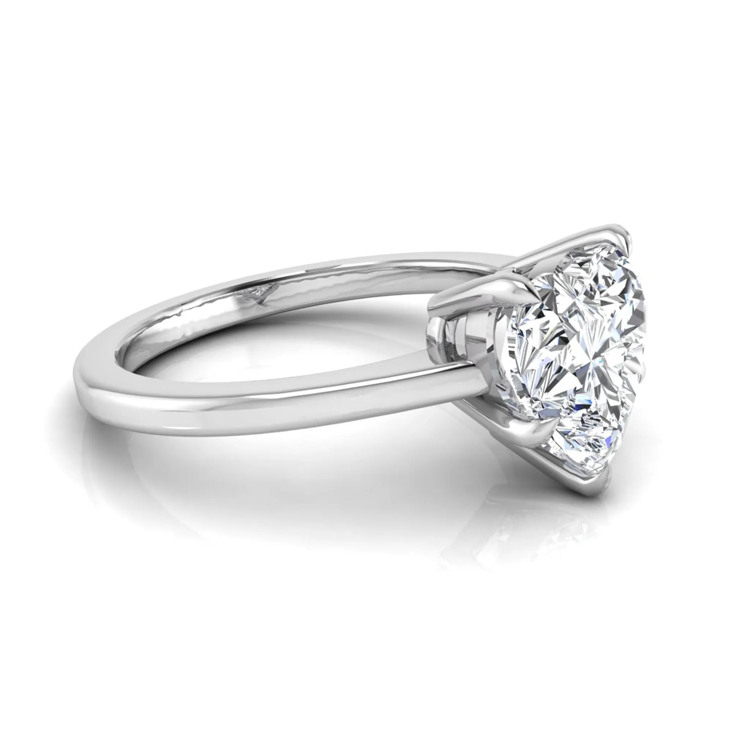 Heart cut lab grown diamond solitaire engagement ring with a five prong setting in a white gold tone, featuring an IGI certified 1.71 carat center diamond.