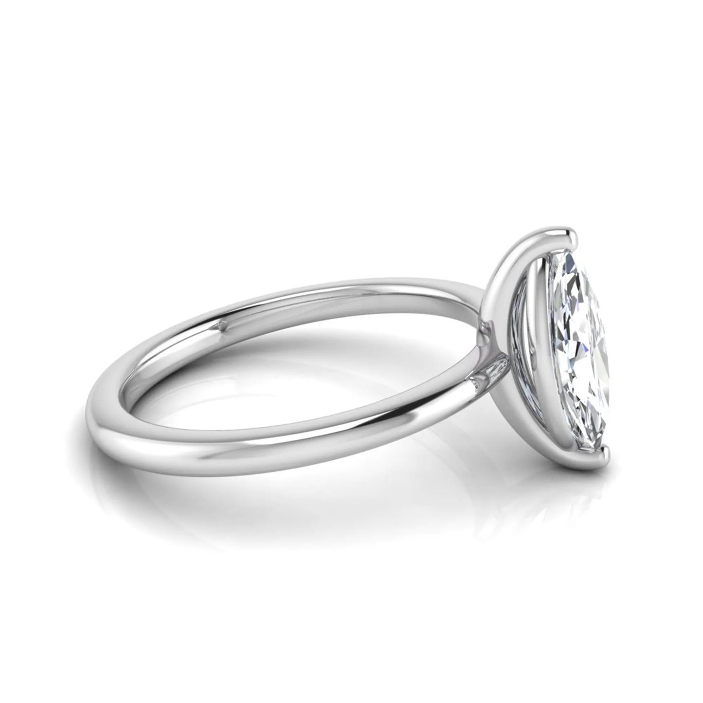 Marquise cut solitaire lab grown diamond engagement ring featuring a 0.95 carat marquise cut center diamond in white gold.