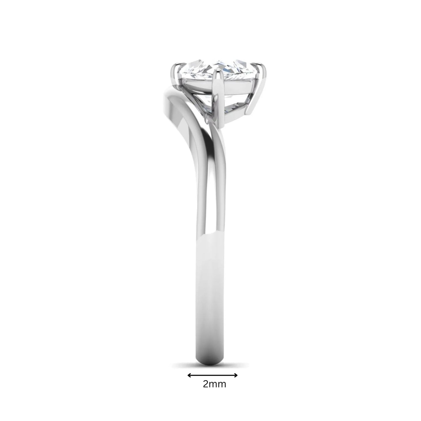 Marquise cut lab grown diamond solitaire engagement ring featuring a four prong cathedral setting with a polished 2 mm band in white gold tone.