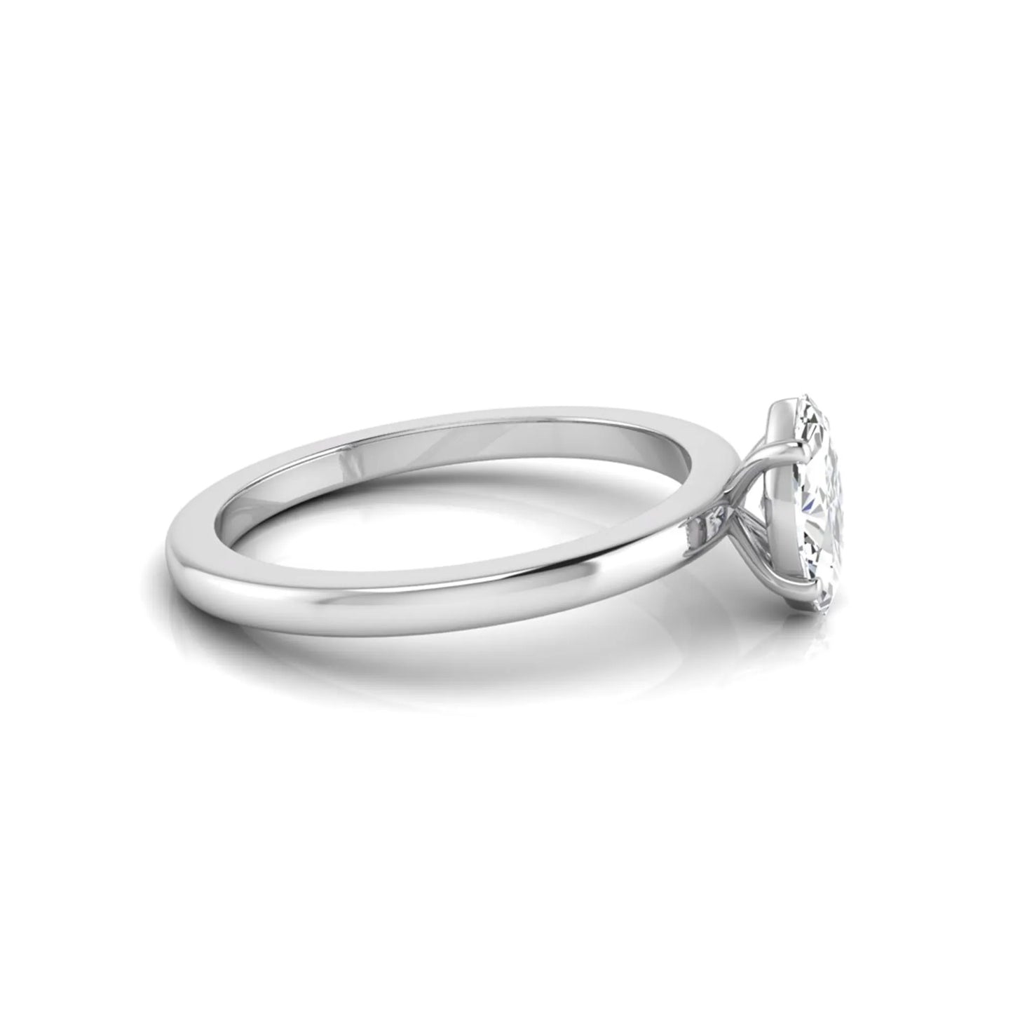 Marquise cut lab grown diamond solitaire engagement ring with four prong setting on white gold tone band