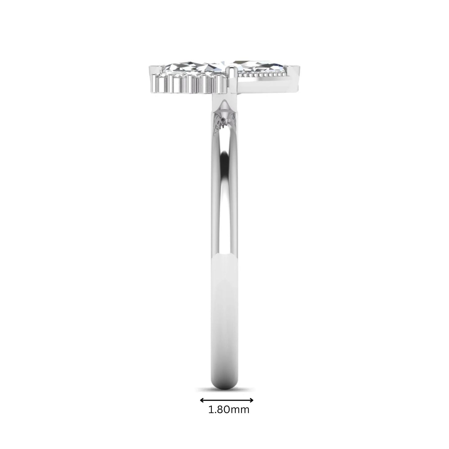 Marquise North-South Accent Lab Grown Diamond Engagement Ring featuring a marquise-cut center diamond with round diamond accents in a prong setting in white gold