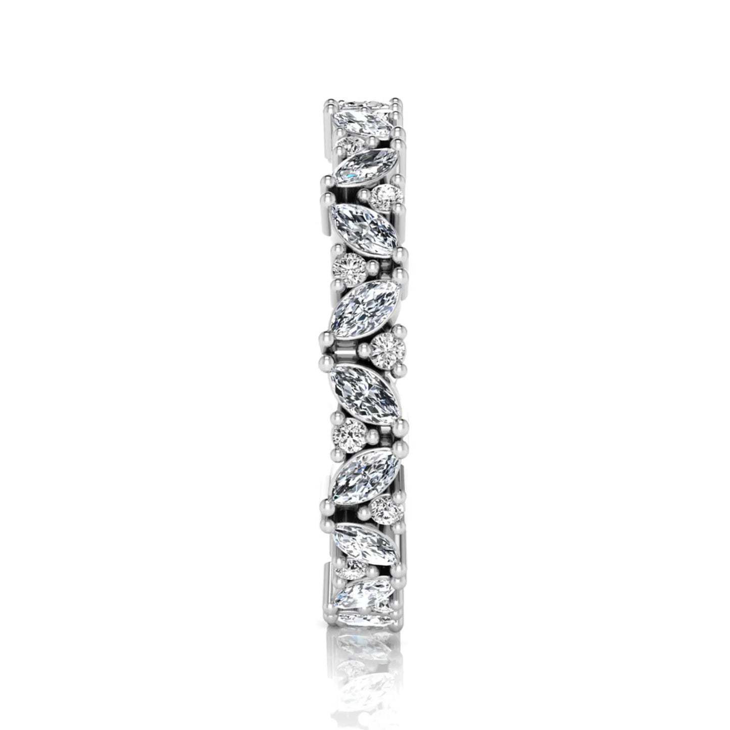 Marquise and round lab grown diamond eternity ring featuring alternating diamonds in a shared prong setting with a timeless full eternity design in white gold