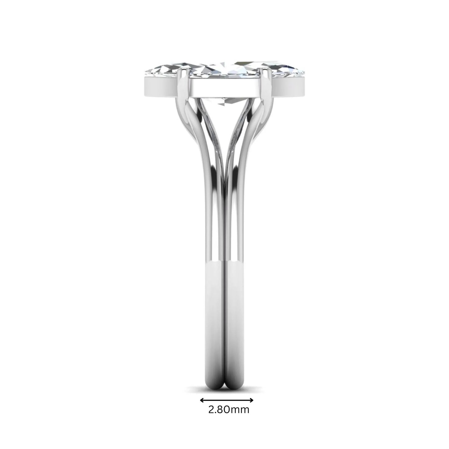 IGI certified 1.63 carat marquise cut lab grown diamond solitaire engagement ring with elegant split shank in white gold.