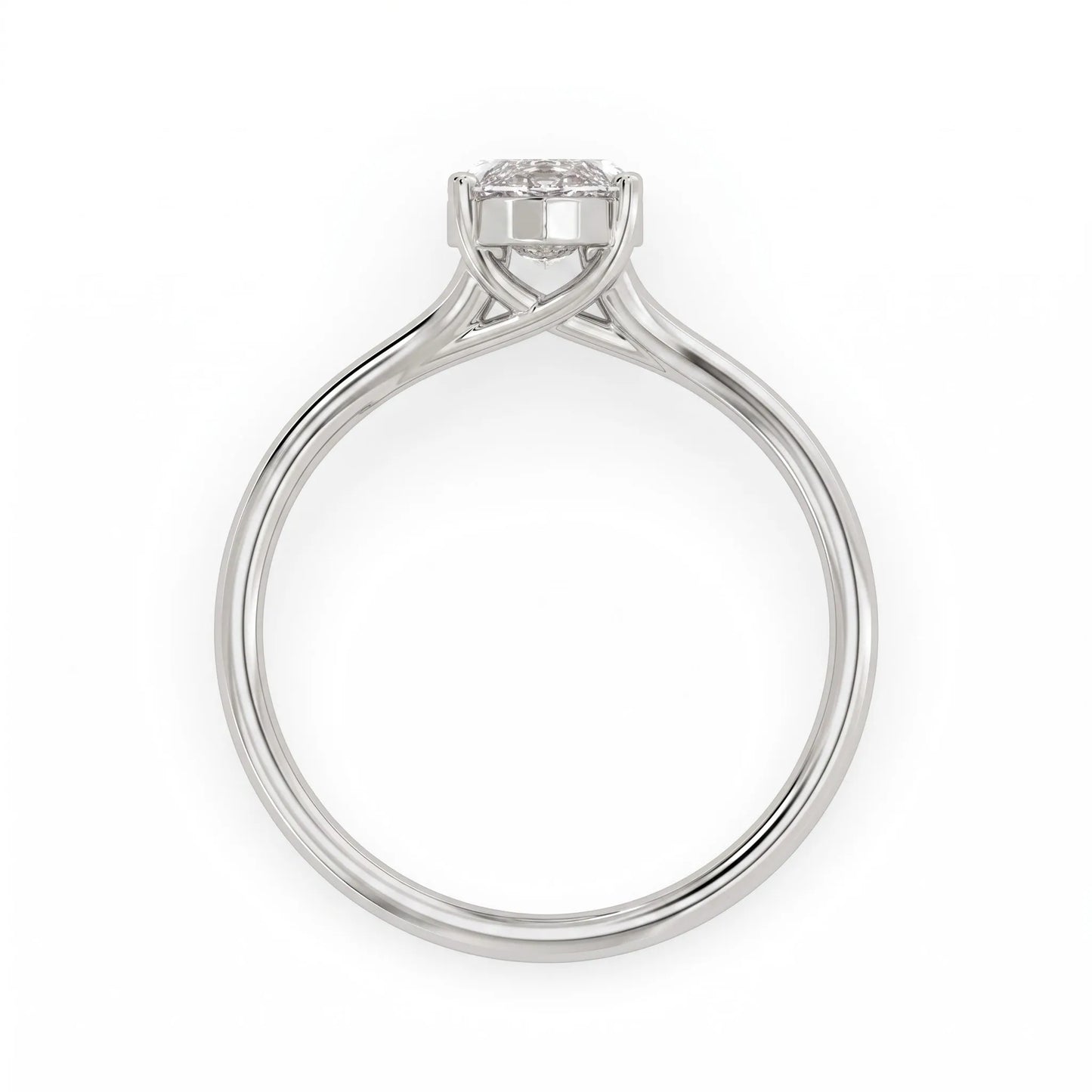 IGI certified 1.63 carat marquise cut lab grown diamond solitaire engagement ring with elegant split shank in white gold.