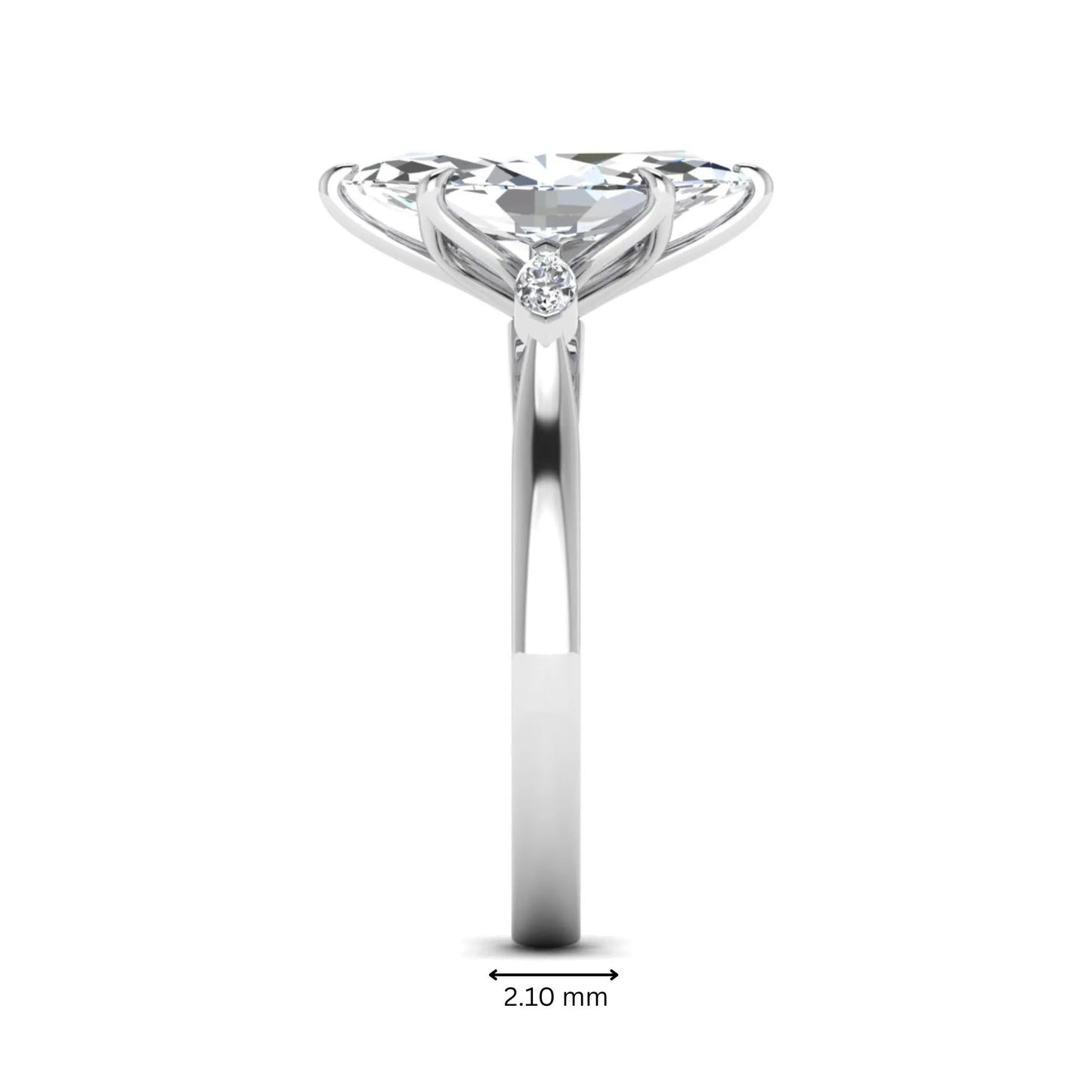Marquise three stone lab grown diamond engagement ring featuring a 2.48 carat IGI certified center diamond with marquise side diamonds in white gold