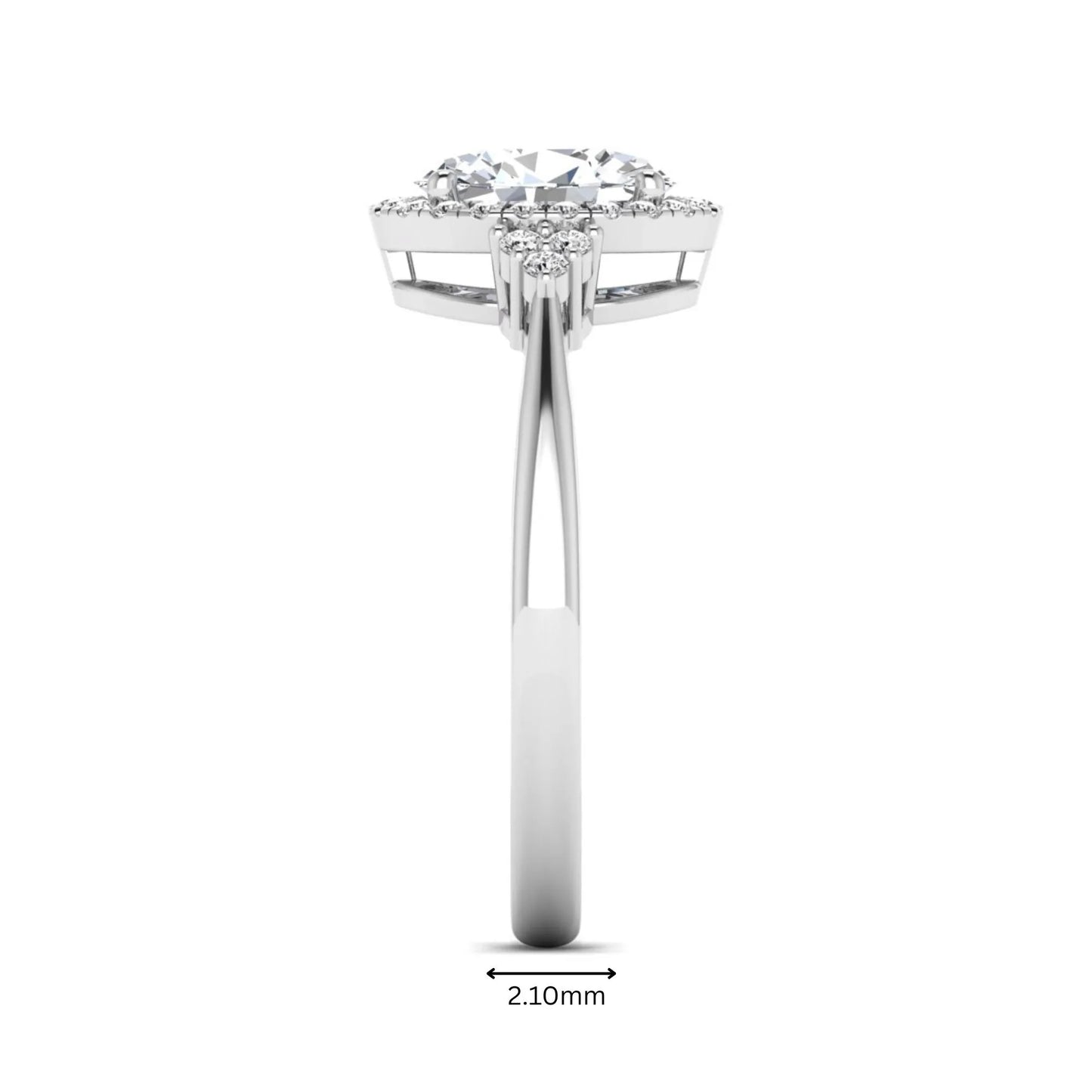 IGI Certified 1.86 carat oval cut lab grown diamond halo engagement ring with round diamond accent shoulders in white gold.