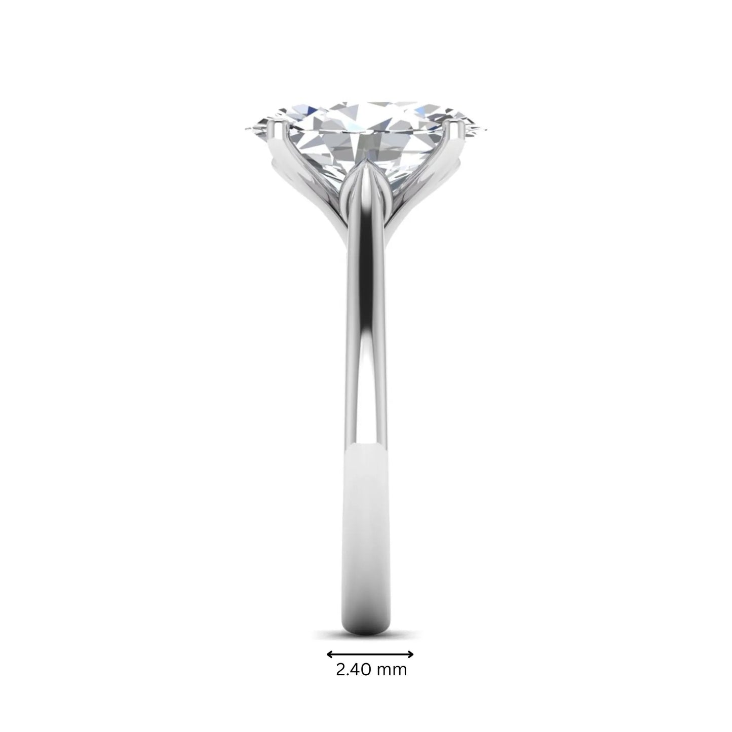 Oval cut lab grown diamond solitaire engagement ring with classic prong setting and white gold tone shown for design reference.
