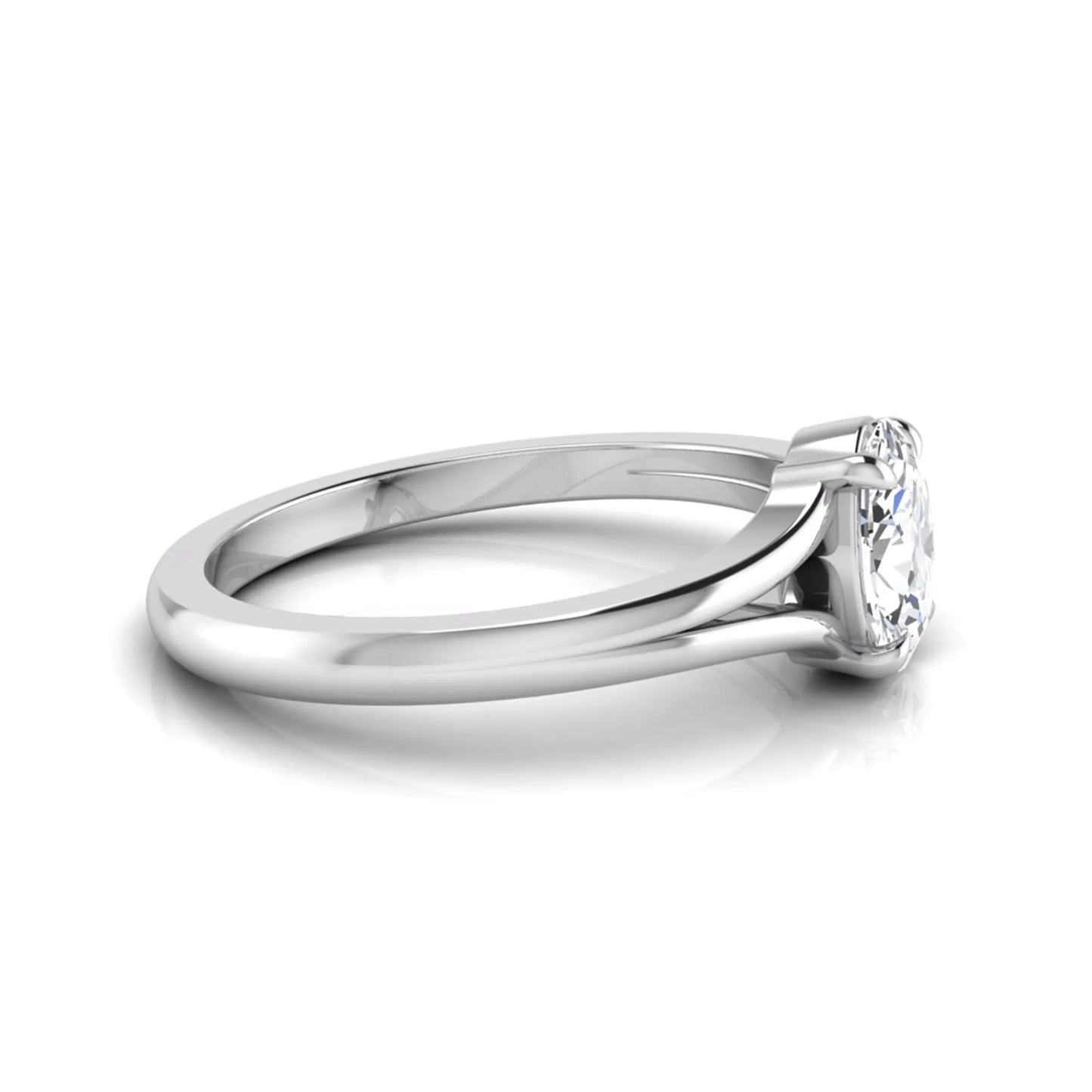 Oval cut lab grown diamond solitaire split shank engagement ring in white gold tone