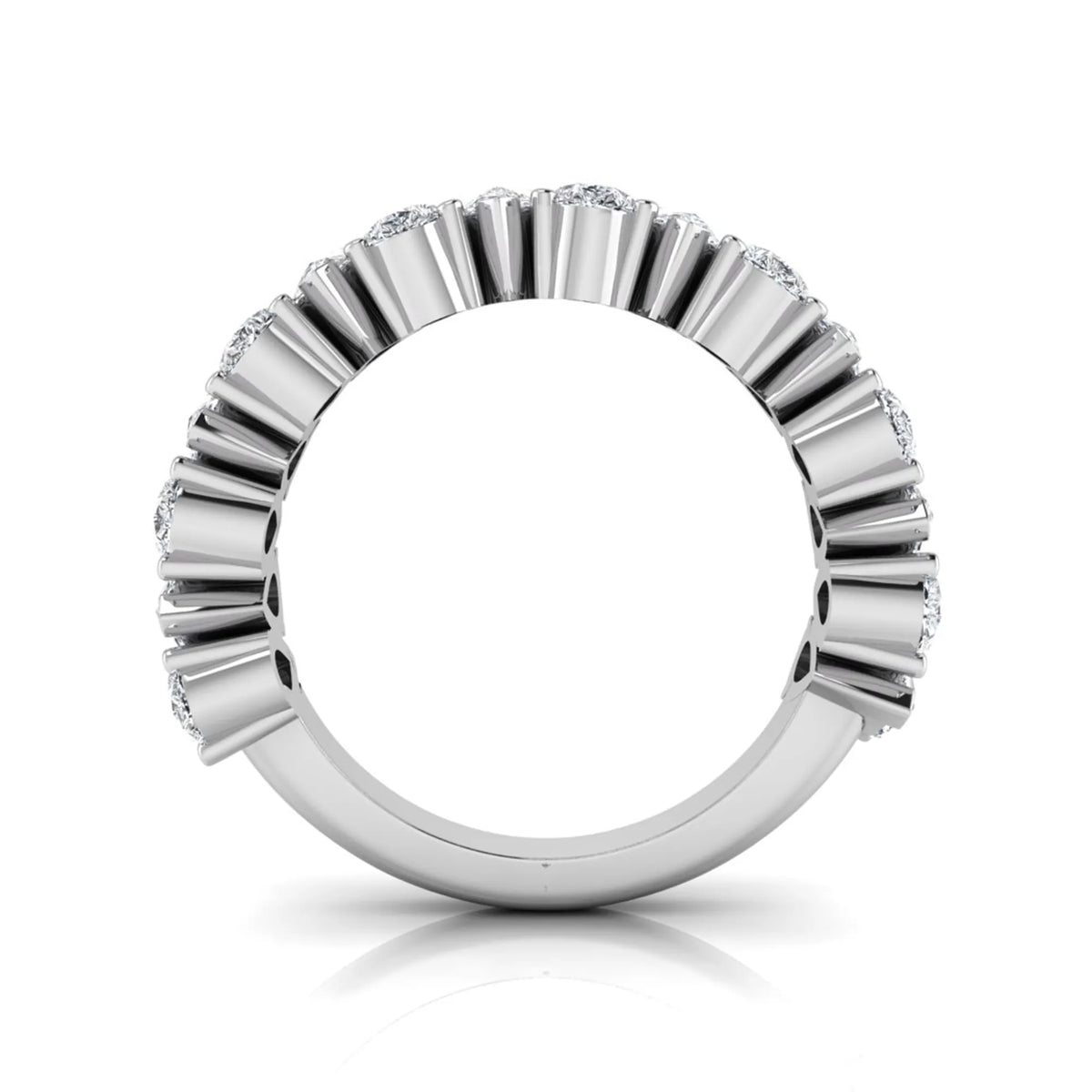 Pear cut lab grown diamond eternity wedding band featuring 4.00 carat total weight diamonds in a shared prong setting with a white gold design.