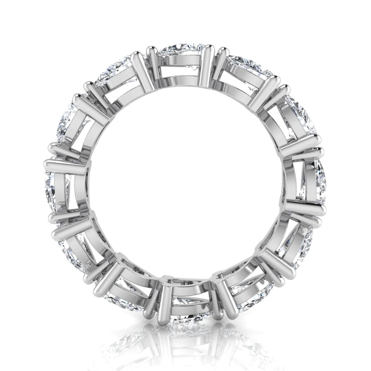 Pear cut lab grown diamond eternity band featuring 4.68 carats of pear-shaped diamonds in a shared-prong eternity setting with a polished white gold finish.