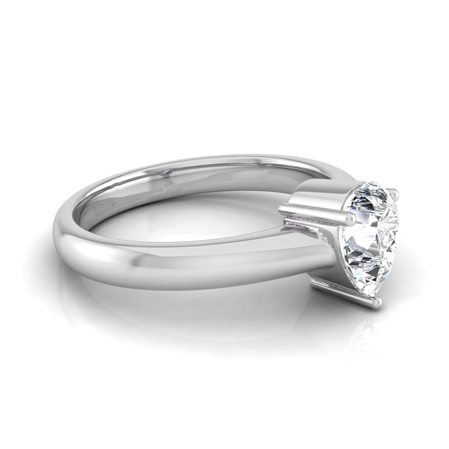Pear cut solitaire lab grown diamond engagement ring with a polished white gold comfort-fit band.