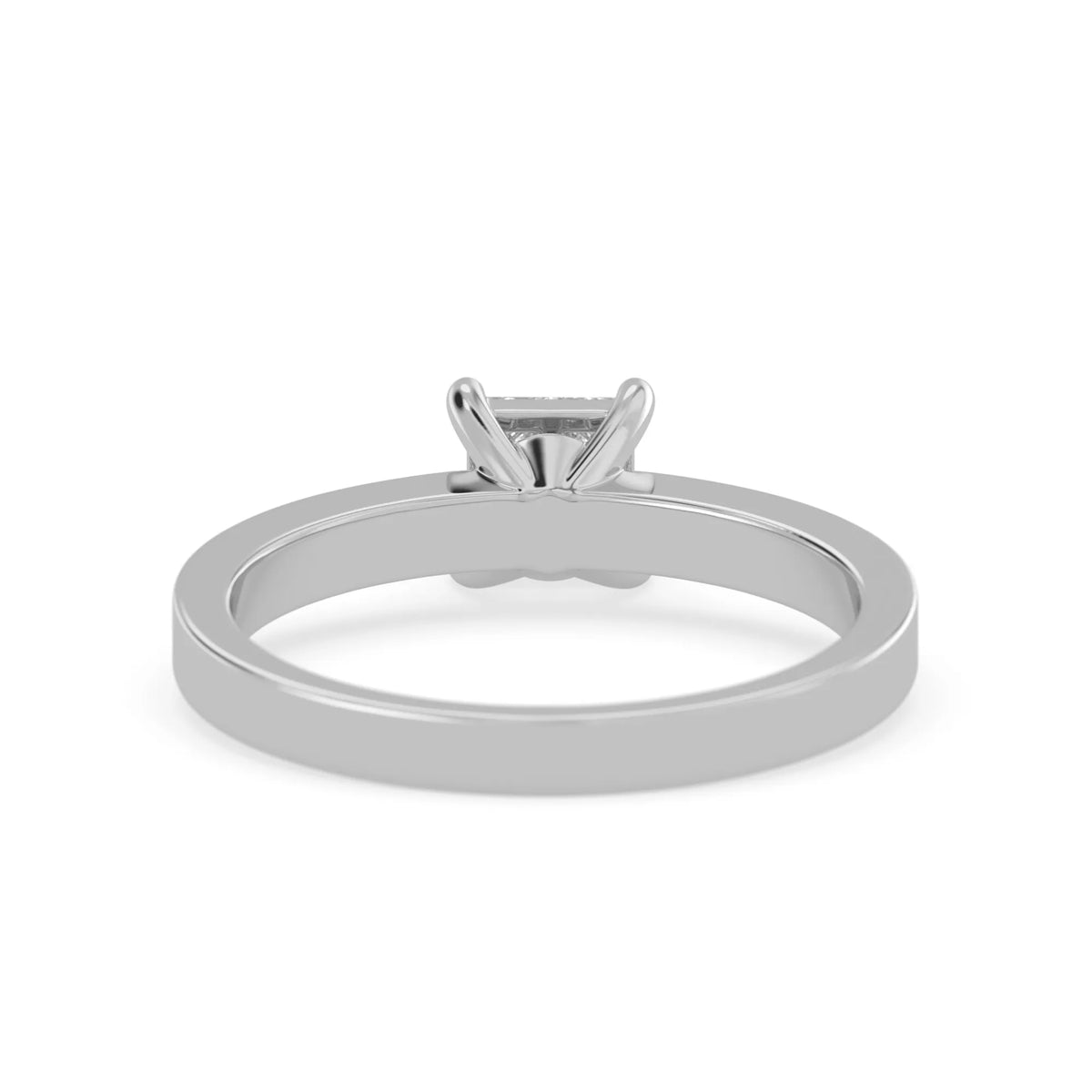 Princess cut cluster lab grown diamond engagement ring with four-prong setting and round pavé diamond band in white gold metal finish.