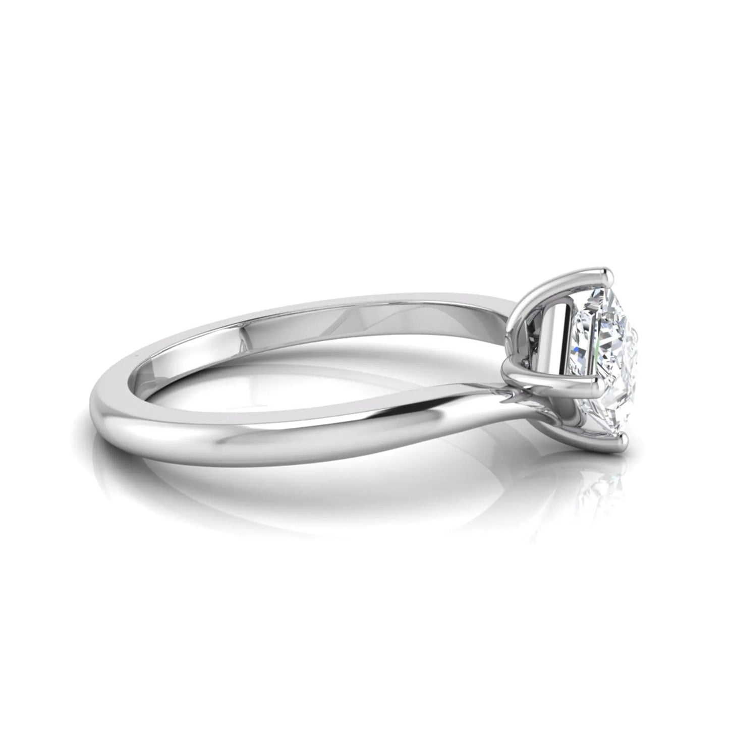 Princess cut lab grown diamond solitaire engagement ring featuring a four-prong bypass setting in a white gold tone design.
