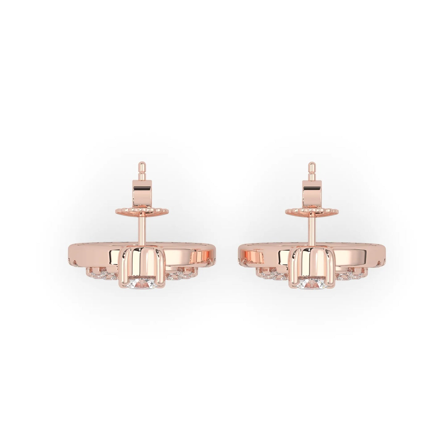 rose gold Round prong set lab grown diamond double circle stud earrings with a 5.00 mm center diamond in an open halo design and push-back closure.