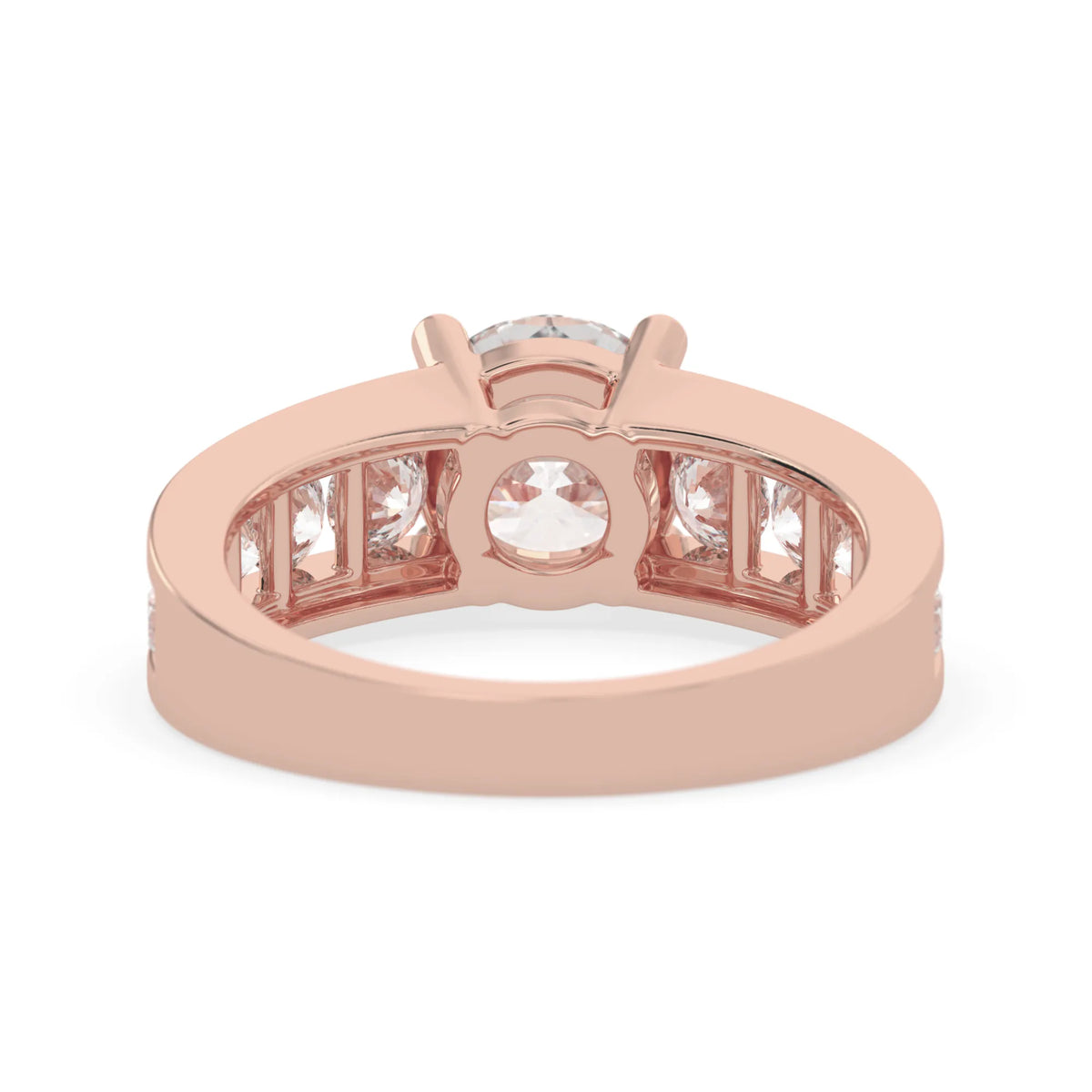rose gold Round cut lab grown diamond engagement ring with 1.70 CT center stone, round side diamonds, and four-prong setting