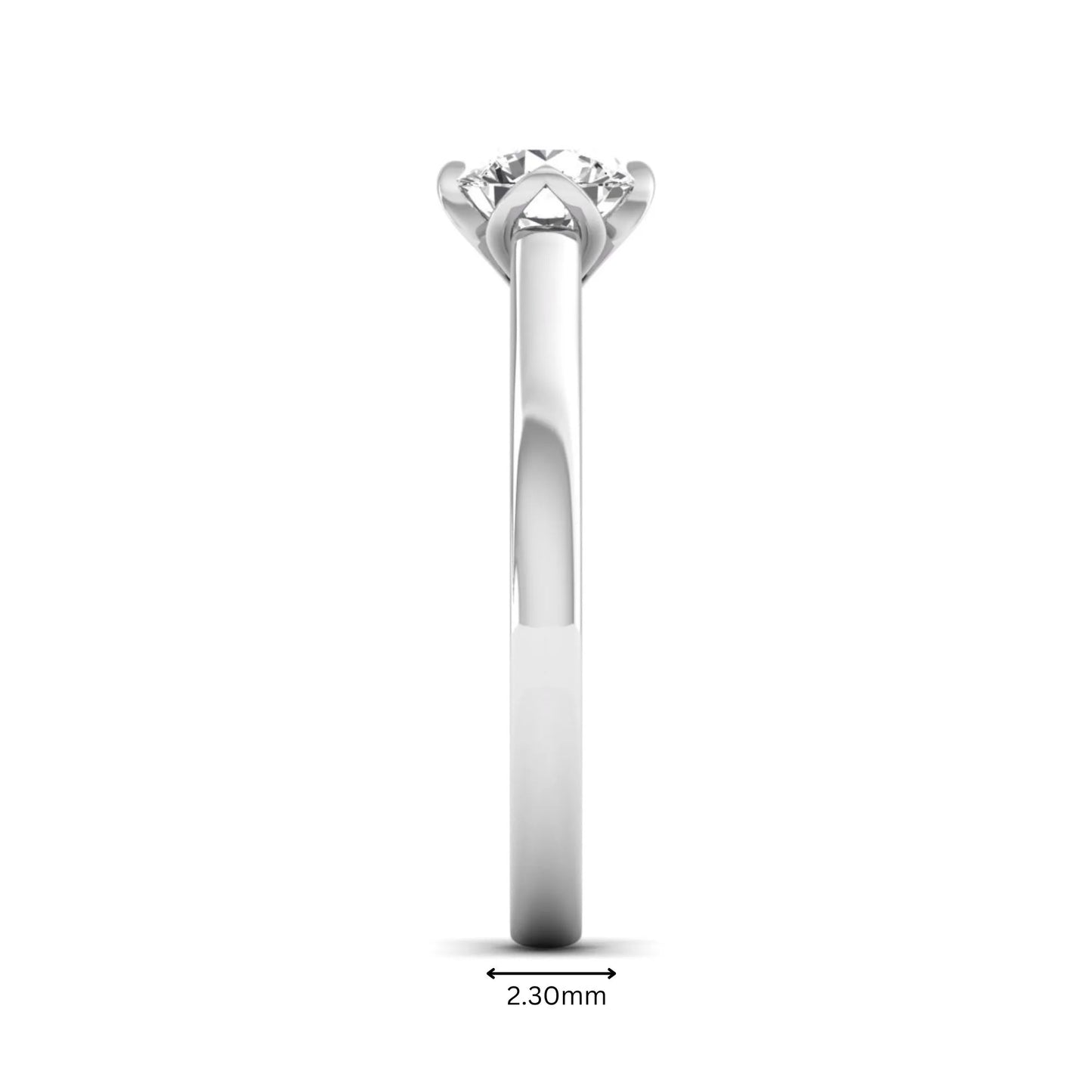 Round cut lab grown diamond solitaire engagement ring in white gold featuring a 1.03 carat IGI certified center diamond.