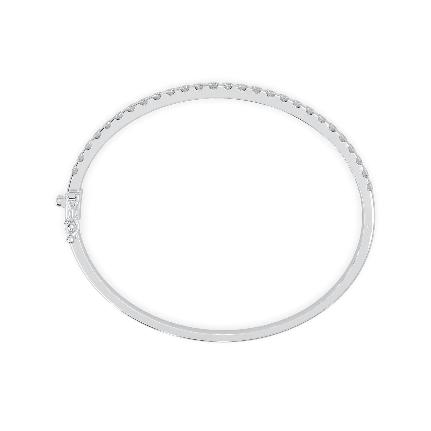 white gold Round cut prong set lab grown diamond tennis bangle bracelet featuring a sleek polished design.