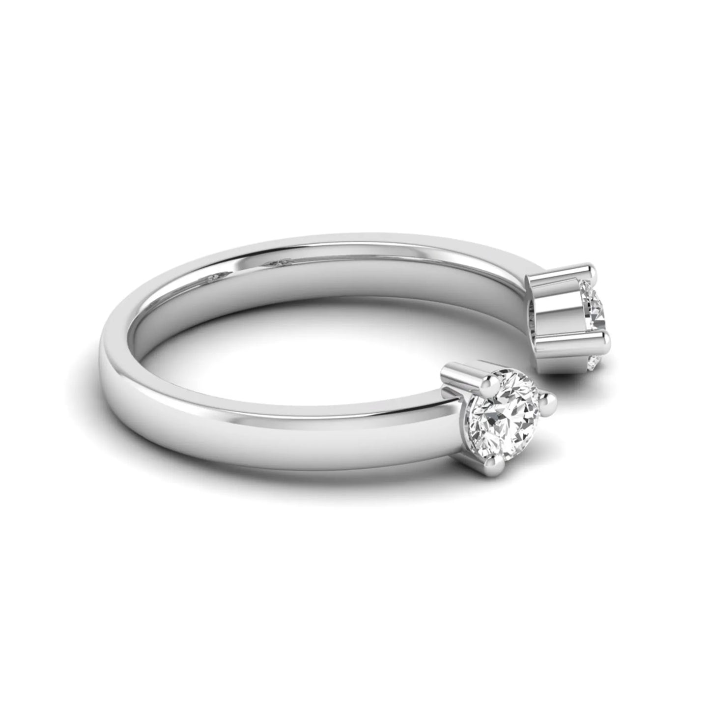 Round lab grown diamond two stone open ring featuring two round brilliant diamonds in four-prong settings in white gold