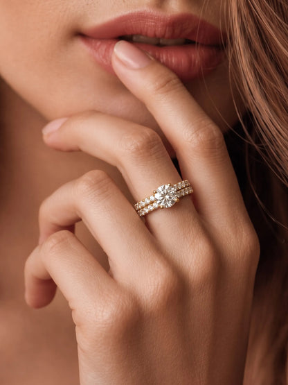 2 Carat Round Prong Set Lab Grown Diamond Bridal Ring Set