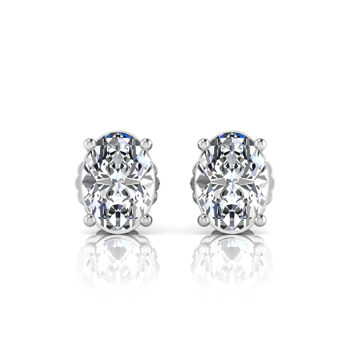 white gold Pair of stud earrings with clear lab grown diamond on a white background