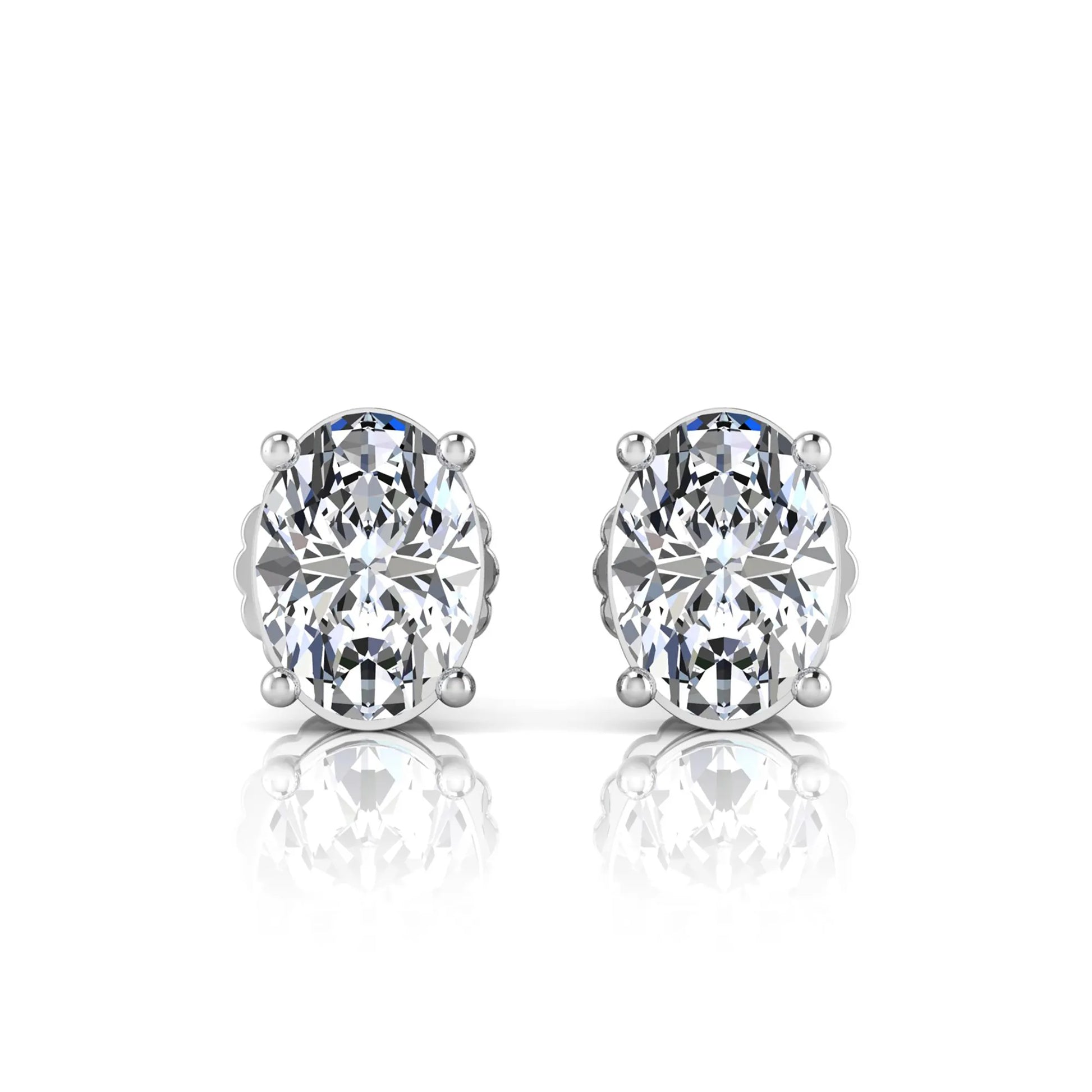 white gold Pair of stud earrings with clear lab grown diamond on a white background