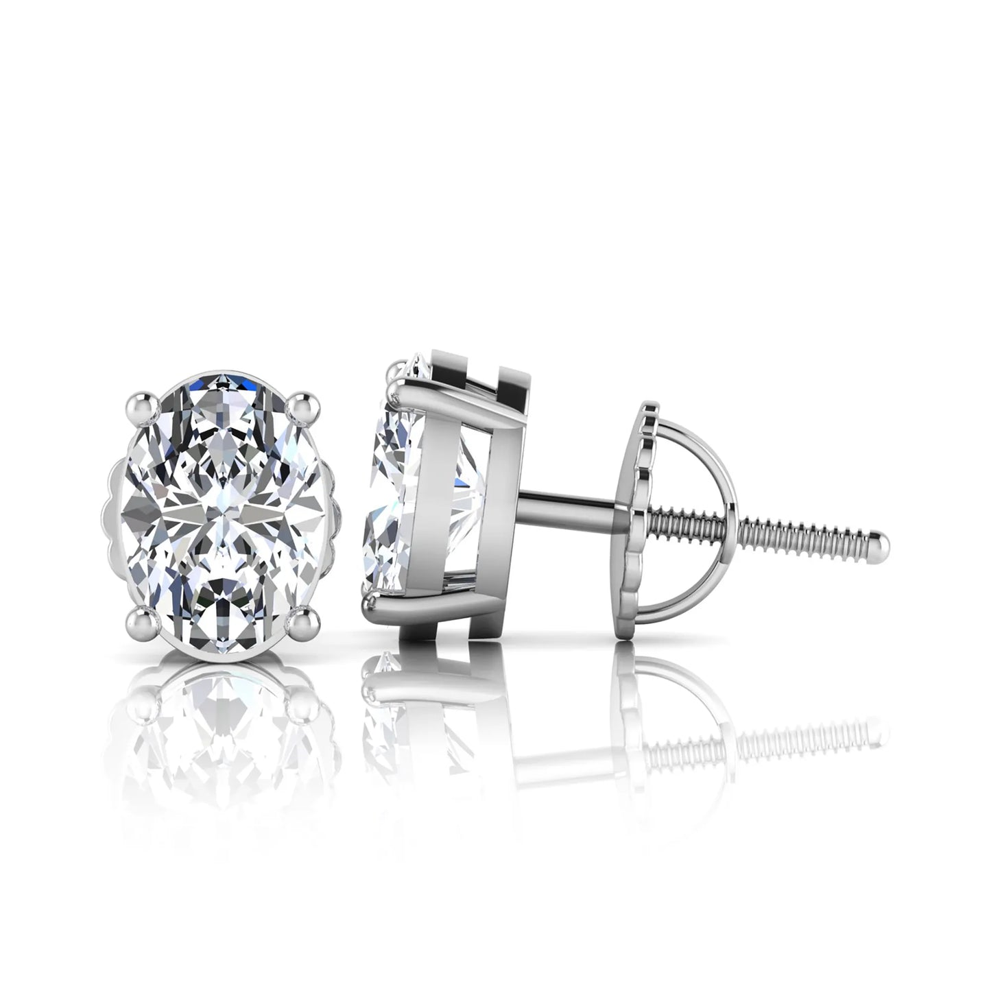 white gold Pair of lab grown diamond stud earrings on a white background