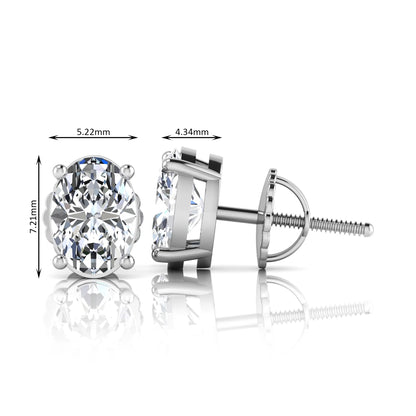 white gold  stud earrings with clear lab grown diamond, showing dimensions on a white background.