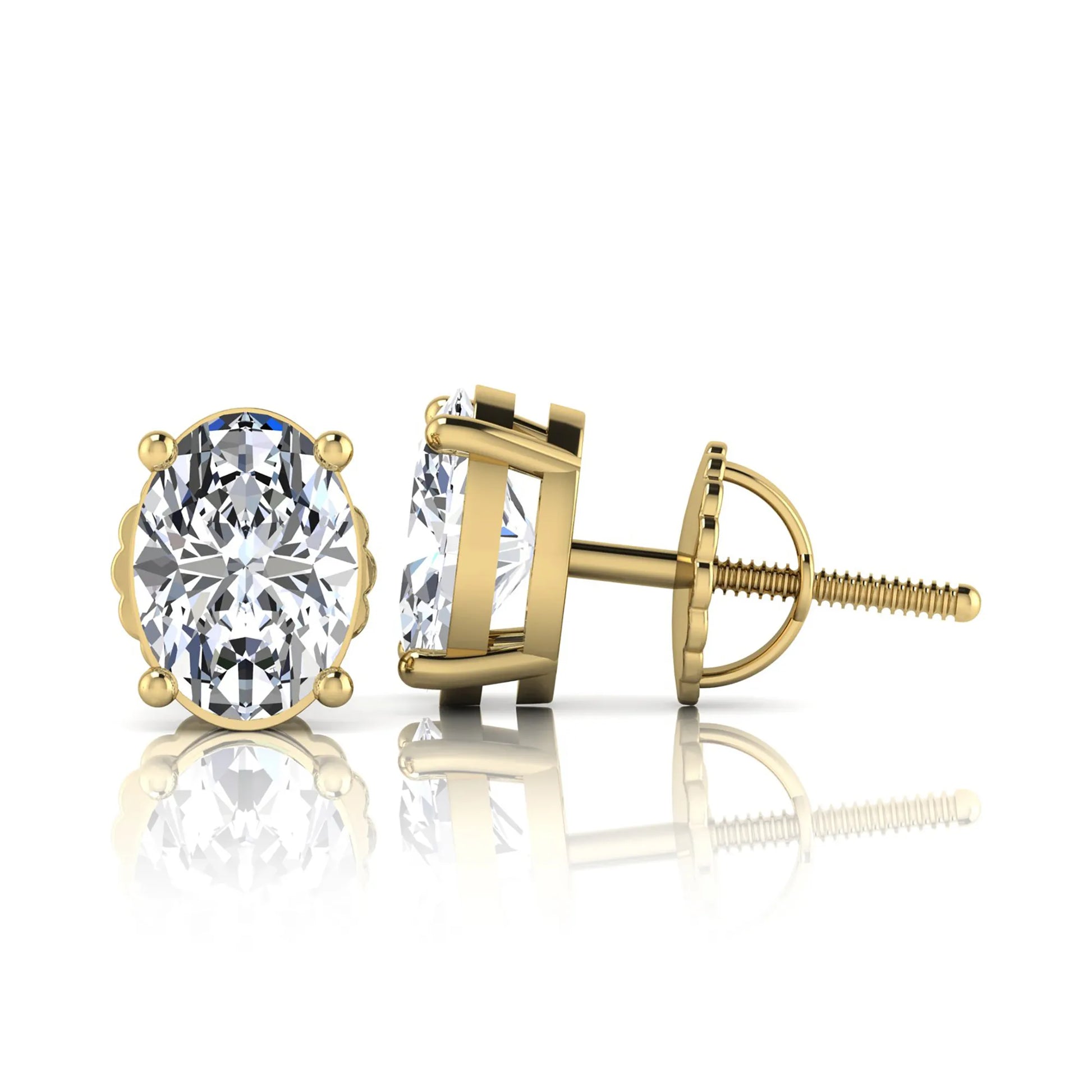 yellow Gold stud earrings with clear gemstones on a white background