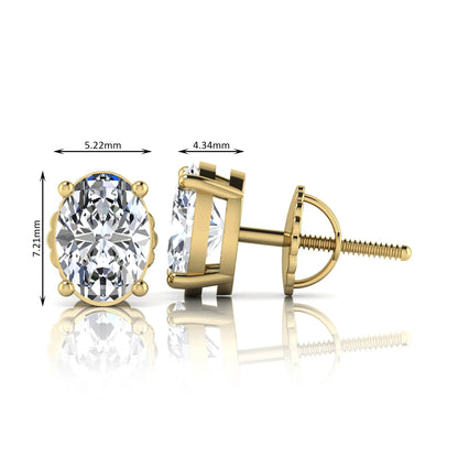 yellow Gold stud earrings with clear gemstones, showing dimensions on a white background.