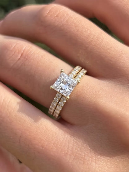 2 Carat Princess Cut Lab Grown Diamond Wedding Bridal Stackable Ring Set