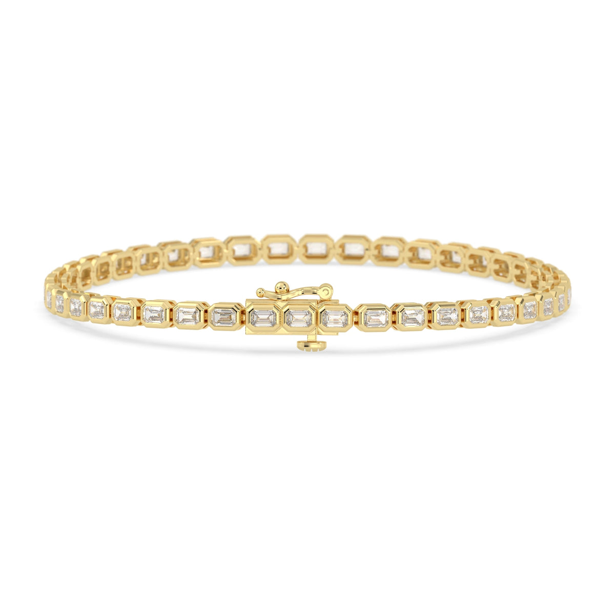 4 CTW Bezel-Set Emerald Cut Lab Grown Diamond Tennis Bracelet - View 3