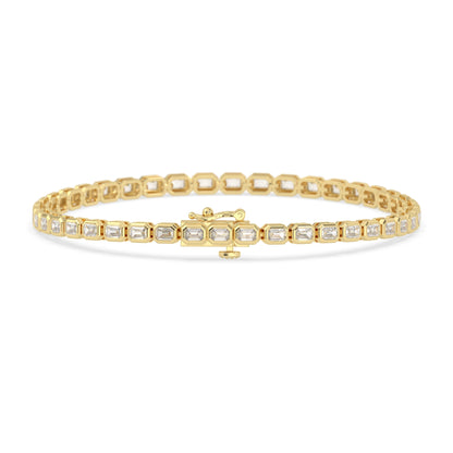 4 CTW Bezel-Set Emerald Cut Lab Grown Diamond Tennis Bracelet - View 3