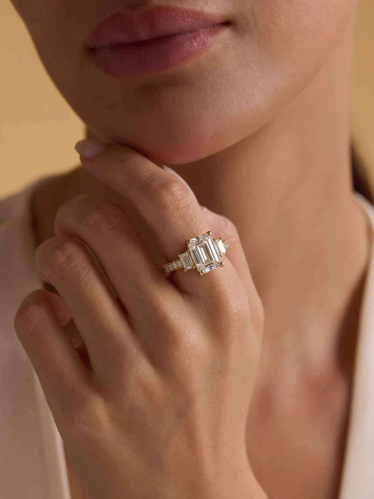 2.5 Carat Emerald Cut Three Stone Lab Grown Diamond Engagement Ring