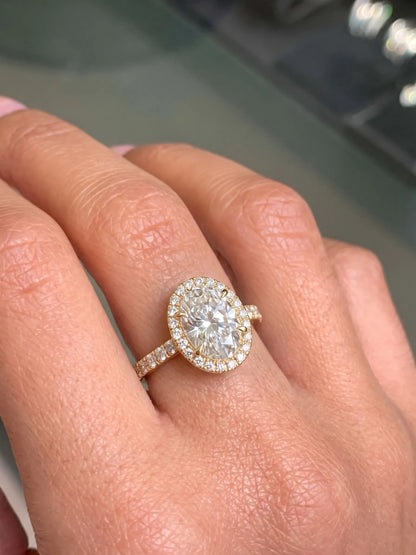 2.5 Carat Oval Halo Lab Grown Diamond Pave Engagement Ring