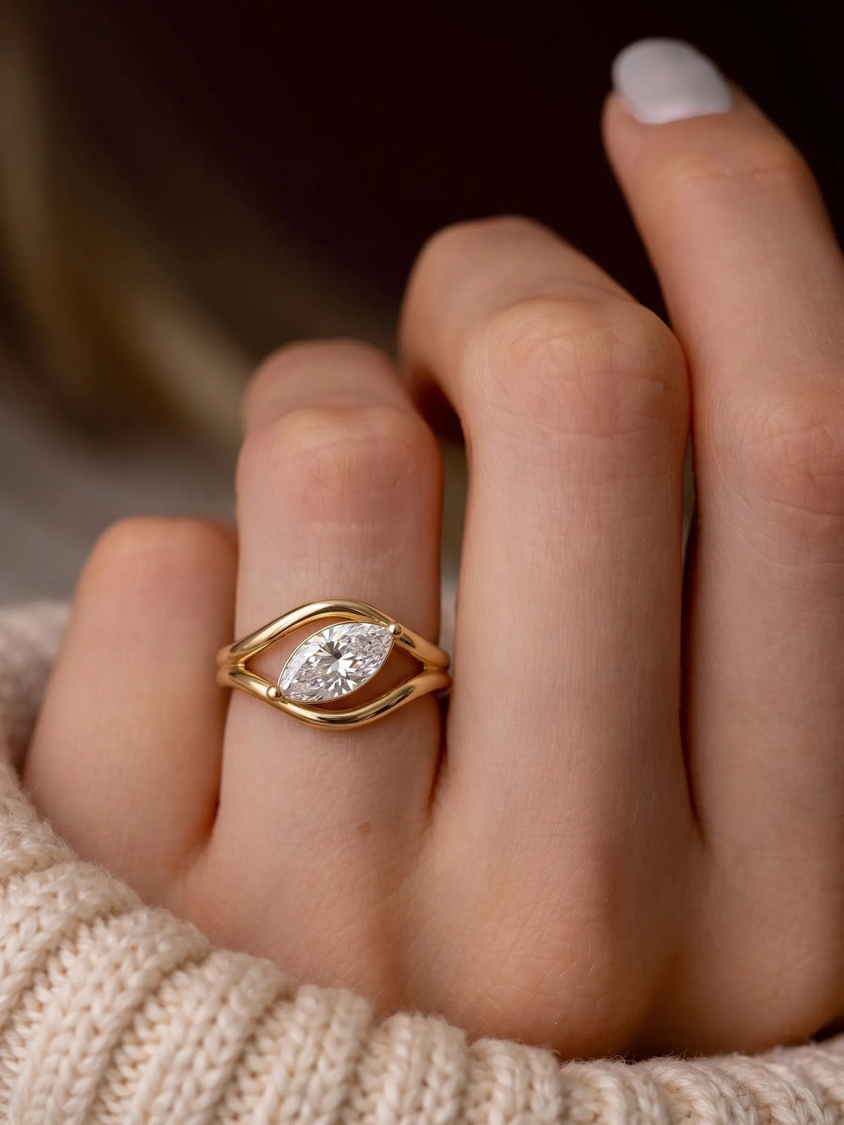 1 Carat Marquise Open Frame Solitaire Lab Grown Diamond Engagement Ring