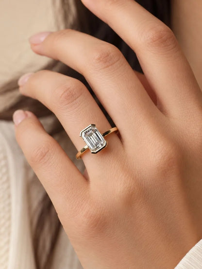 2.5 Carat Half Bezel Set Emerald Lab Grown Diamond Soitaire Engagement Ring
